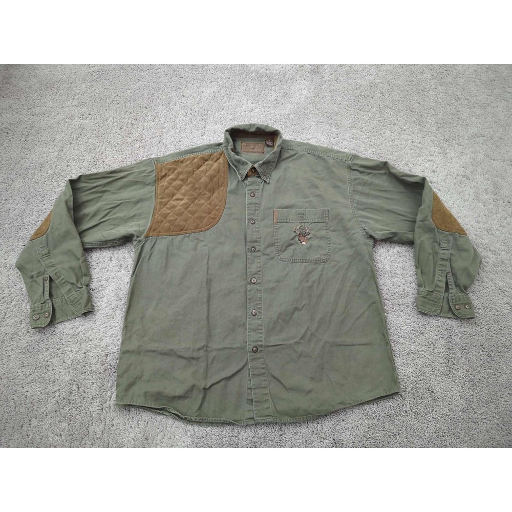 North River‎ Button Up Shirt Mens XL Patched Deer Hunting Shooting Outdoors